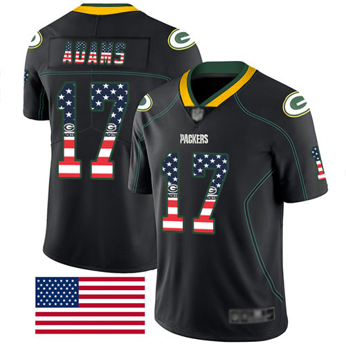 Green Bay Packers Limited Black Men #17 Adams Davante Jersey Nike NFL Rush USA Flag